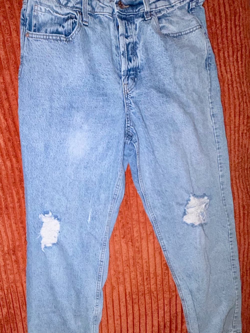 Light Blue Distressed womens Jeans - boyfriend oversized fit